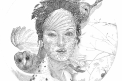 Pentekening op papier - rond - doorsnede 41 cm.