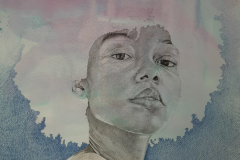 Open mind - gemengde techniek; pen, inkt en kleurpotlood 50x50cm.